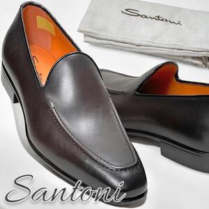 【未使用品】Santoni サントーニ 革靴 ローファー スリッポン マッケイ製法 茶 サイズ5 1/2 24.7㎝相当 茶 ブラウン イタリア製