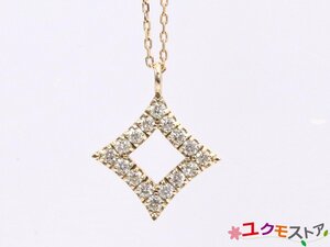 【送料無料】K18 16石 ダイヤモンド 0.15ct あずきチェーン ネックレス ピンクゴールド ひし形 スクエア 18金 ペンダント