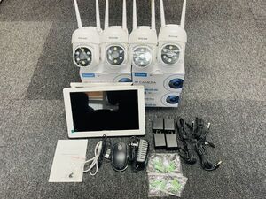 【30日間保証付き 】Srihome　最新ワイヤレス防犯カメラ4台セット 10.1インチLCDモニター暗視撮影 H.265+映像圧縮技術