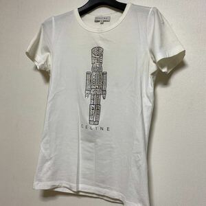 CELINE セリーヌ　Tシャツ　カットソー　ロゴ　スタッズ　白　ホワイト　ビジュー 