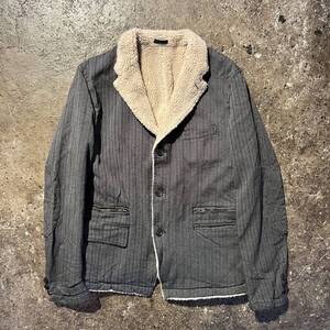 COMME des GARCONS HOMME 05aw 裏地ボアポリ縮絨ジャケット コムデギャルソンオム 2005aw AD2005 ストライプ エルボーパッチ