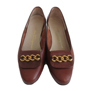 サルヴァトーレフェラガモ SALVATORE FERRAGAMO TROPICO ゴールドチェーン金具 パンプス シューズ サイズ5.5C レディース