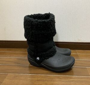 着用回数少☆crocsクロックス☆軽量で履きやすい！レインブーツ☆W7(23〜23.5cm)☆ブラック☆ボア☆黒色☆長靴☆激安