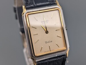 SEIKO セイコー Dolce ドルチェ 9520-5130 クォーツ ゴールド文字盤 スクエア 2針 メンズ 腕時計 アンティーク Qa-333TK