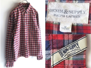 ネコポス可 DENIM&SUPPLY RALPH LAUREN デニム&サプライ ラルフローレン ボックスシルエット コットン チェック BDシャツ M 赤 国内正規品