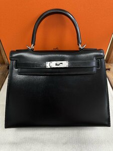 新品同様 ★HERMES エルメス★ ケリー28 ボックスカーフ 外縫い B刻印 ハンドバッグ Kelly 2way シルバー金具 レディース ブランド