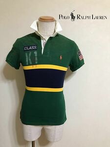 【美品】 Polo Ralph Lauren CUSTOM FIT ポロ ラルフローレン 鹿の子 ラガーシャツ ポロシャツ トップス 星条旗 サイズXS 半袖 0476680