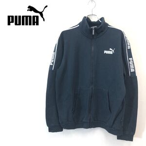 1O2243-F-N◆ puma プーマ トラックジャケット ジップアップブルゾン ロゴプリント ◆ sizeXL コットン ポリウレタン ブラック 古着 秋冬