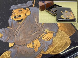 書道具 恵比寿天 金蒔絵 硯箱 硯 水滴 箱付 七福神 漆芸 骨董品 美術品 9540kdfzN