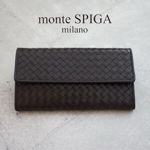 monte SPIGA-モンテスピガ◎フラップ長財布 小銭入れつき 本革 羊革 ダークブラウン／レディース メンズ