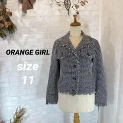 ORANGE GIRL【L】フリンジ付きツイードジャケット/ビックカラー