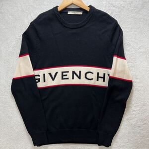 【美品・現行】 GIVENCHY ジバンシィ ジバンシー メンズ クルーネック ジャガードロゴ ニット セーター ブラック M相当 