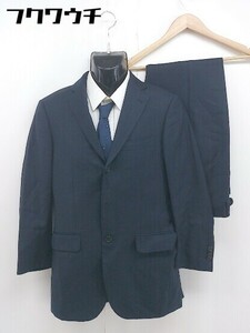 ◇ Demi-Luxe BEAMS デミルクス ビームス チェック 長袖 ノーカラー ジャケット サイズ38 ネイビー レディース