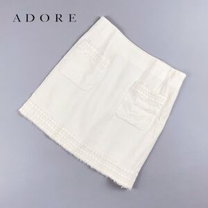 美品 ADORE アドーア フロントポケットレース使いタイトスカート リネン混 サイドジップ ミニ丈 裏地あり 白 ホワイト サイズ38*HC738