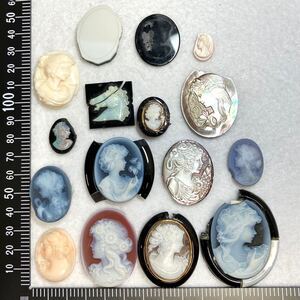 1円〜!!Schmidt作入り!!◯ジャンク品カメオおまとめ95.2g◯d 476ct stone shell cameo 割れ 欠け 彫刻 貴婦人 ブローチ 作家物 w1E26