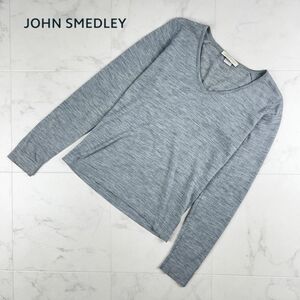 JOHN SMEDLEY ジョン スメドレー ウール100% Vネック長袖カットソー トップス レディース グレー サイズM*IC16