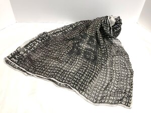 ■【YS-1】 ジバンシイ GIVENCHY ロゴ スカーフ ■ モノトーン 白黒 シルク100% 正方形 75cm×75cm 【同梱可能商品】■D