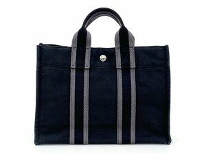 HERMES エルメス フールトゥPM トートバッグ ハンドバッグ バッグ キャンバス 黒×グレー