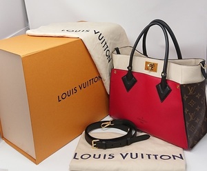 ルイヴィトン オンマイサイド ルージュピラット M53824 LOUIS VUITTON モノグラム レッド ブラウン ショルダー ハンドバッグ 鑑定済品　 