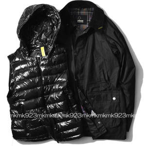 31,2万【MONCLER モンクレールxバブアー 新品国内正規品】Barbourコラボ最高峰◇名作進化◇着脱ダウンベスト付き最強コラボアウターJP:XL/L