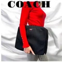 【美品】COACH コーチ クラッチバック　PCケース シグネチャー黒　男女兼用