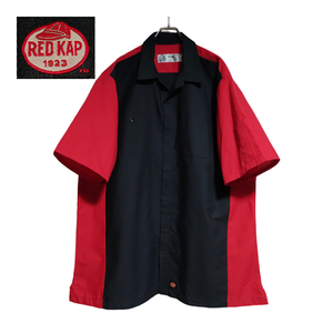 RED KAP 半袖ワークシャツ size 2XL オーバーサイズ ブラック レッド 裾タグ ピスネームタグ ゆうパケットポスト可 古着 洗濯 プレス済 f41