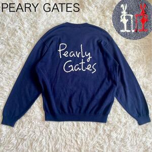 【パーリーゲイツ　PEARY GATES】ゴルフウェア 長袖　ニット セーター クルーネック　ロゴ ネイビー 2 M 刺繍