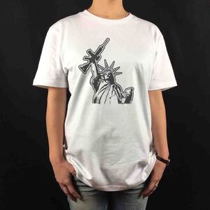 新品 自由の女神 マシンガン ステンシル アウトライン ポップ アート Tシャツ S M L XL ビッグ オーバー サイズ XXL~5XL ロンT パーカー 可