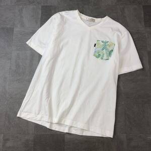 Goldenbear ゴールデンベア 胸ポケット　Vネック半袖Tシャツ　コットンシャツ　トップス　ホワイト　白　サイズLL 古着