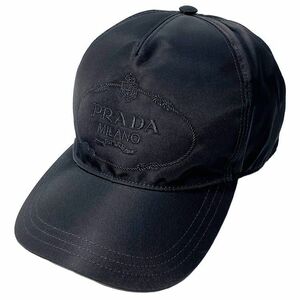 プラダ キャップ ブラック NERO 1HC179 美品 ベースボールキャップ 帽子 Ｓサイズ ナイロン 中古 PRADA