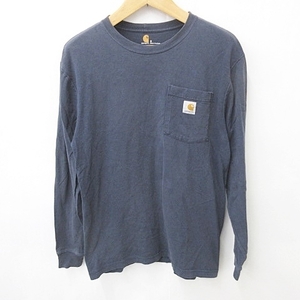 カーハート carhartt カットソー Tシャツ 長袖 丸首 リブ 綿 紺 ネイビー S ■FF メンズ