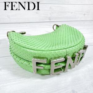 FENDI フェンディ ナノ グラフィ FENDIロゴ ハンドバッグ ポーチ 7AS089 パイソン ショルダーバッグ チャーム ミニバッグ ホーボーバッグ