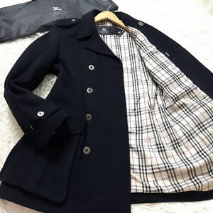 絶版極美品銀釦BURBERRY BLACKLABELナポレオンコート マリントレンチコート XL.LL~L 黒ノバチェック柄 ブラレ バーバリーブラックレーベル