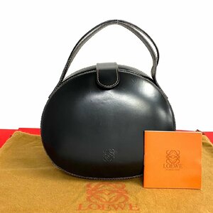 極 美品 保存袋付き LOEWE ロエベ ヴィンテージ アナグラム ロゴ カーフレザー ラウンド ハンドバッグ ブラック 43888