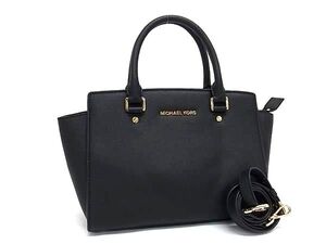 1円 ■美品■ MICHAEL KORS マイケルコース レザー 2WAY ハンドバッグ トート ショルダー 斜め掛け レディース ブラック系 FL0082