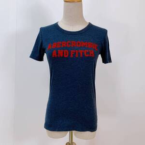 YH1556 Abercrombie キッズ 半袖 Tシャツ 前刺繍 丸首 ブルー 青 子供服 Mサイズ 薄手 ネイビー カジュアルスタイル 万能 USED 古着