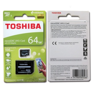 64GB microSDXCカード 東芝 マイクロSDカード TOSHIBA CLASS10 UHS-I R:100MB/s SDアダプター付 THN-M203K0640A2 フルHD録画