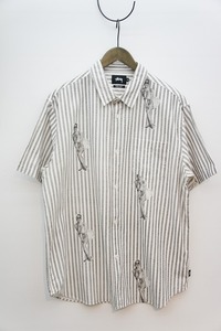 希少 美品 STUSSY ステューシー PIN UP STRIPE ピンナップガール ストライプ 半袖 シャツ 廃版 白 サイズXL 本物 113O