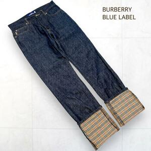 美品＊バーバリーブルーレーベル BURBERRY BLUE LABEL ロング デニムパンツ フルレングス ノバチェック インディゴ 38