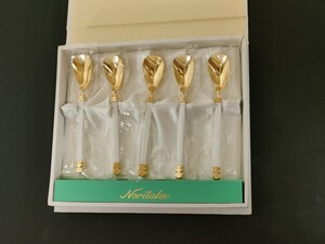 未使用 Noritake 12cm×5本 金色 スプーンセット ティースプーン デザート 箱入り ブランドカトラリー キッチン用品 長期保管品 /送料600円