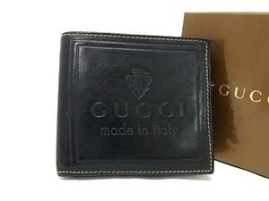 1円 GUCCI グッチ クレスト レザー 二つ折り 財布 ウォレット レディース ブラック系 FH4726