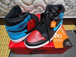 NIKE WMNS AIR JORDAN 1 HIGH OG UNC TO CHICAGO エア ジョーダン BLACK/DK POWDER BLUE/GYM RED cd0461-046 US12 29cm 国内正規品 黒タグ