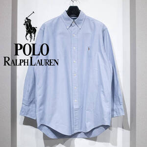 16（L位） / 90s POLO RALPH LAUREN ポロ ラルフローレン YARMOUTH オックスフォード BDシャツ サックス ブルー 古着 アメトラ ポニー刺繍