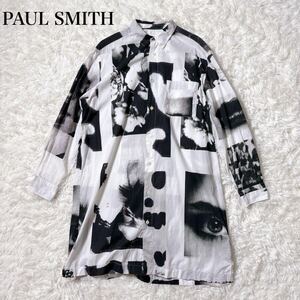 PAUL SMITH コラージュ プリントロングシャツ M モノトーン 総柄 ポールスミス 写真 白黒