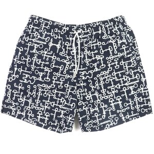 未使用品▼HERMES エルメス 24SS BOXER LONG 総柄 シルバーセリエボタン ショートパンツ ダークネイビー ホワイト M イタリア製 メンズ