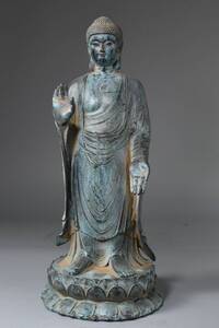 唐物 清代 銅製 釈迦牟尼 立像 仏像 仏教古美術 供養品 極細工 時代物 古置物 中国古美術 中國文玩 HY102