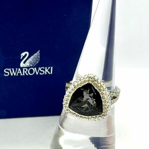 ◆美品【SWAROVSKI スワロフスキー】 カラーストーン リング 指輪 アクセサリー 約13号 ブラック系×シルバー系 #55　ケース入り