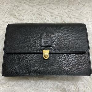 H108 美品 バーバリーズ　セカンドバッグ　クラッチバッグ　レザー　ブラック　ホースロゴ　本革　BURBERRY 黒　