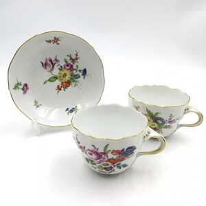 1円〜 Meissen マイセン フラワーブーケ 花 金彩 カップ/ソーサー 計3点 y258-3420446【Y商品】