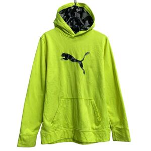 PUMA プリントスウェット パーカー プーマ XL キッズ ネオンイエロー プルオーバー 古着卸 アメリカ仕入 a611-7374